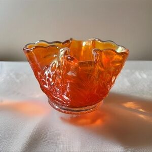 Fenton Waterlily and Cattails Marigold Carnival Glass Whimsey Match Holder 2.5”